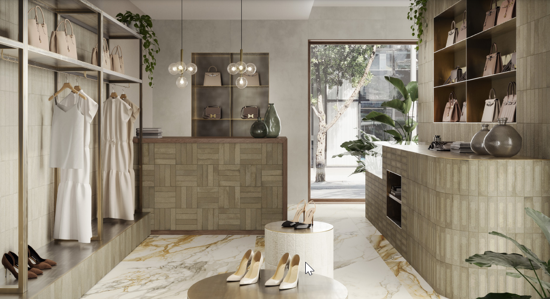 Marca Corona Moon Tile in a closet setting