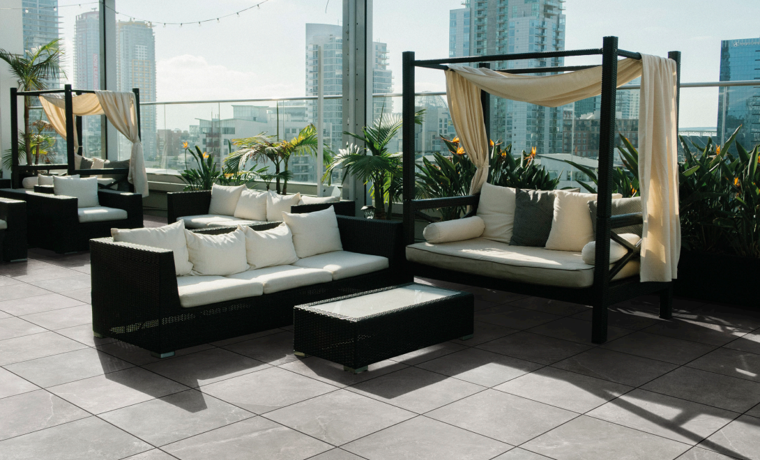 Pietra Di Brera Tile in a patio setting on a rooftop
