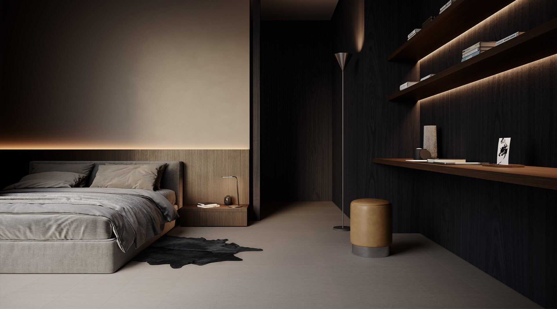 Anatolia Belgian Linen Tile in a bedroom