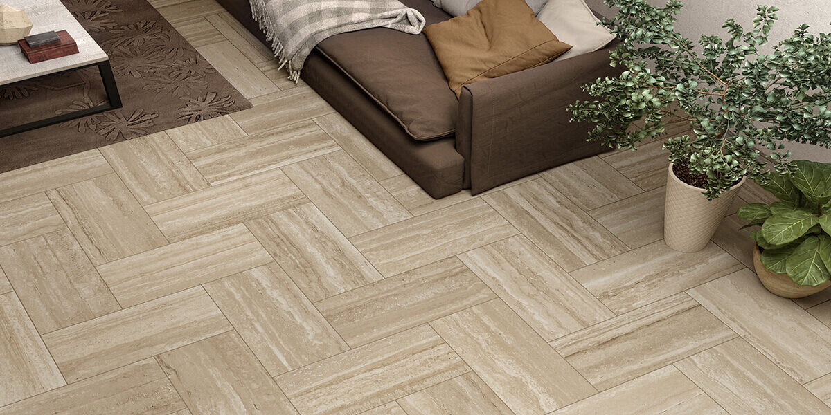 Panaria Flow Stone Look Tile in a living room setting
