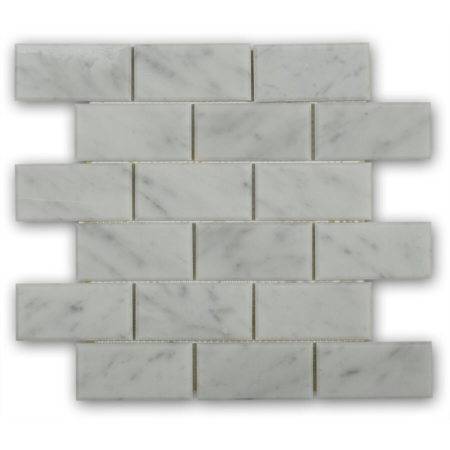 White Carrara Beveled Brick Marble Look Tile