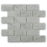 White Carrara Beveled Brick Marble Look Tile