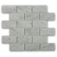 White Carrara Beveled Brick Marble Look Tile