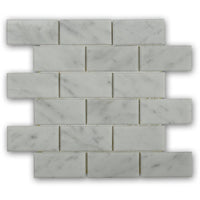 White Carrara Beveled Brick Marble Look Tile