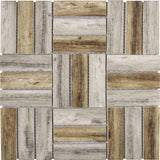 Glass Tile Stacked Square Wood Look Matte