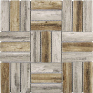 Glass Tile Stacked Square Wood Look Matte