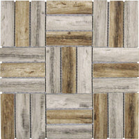 Glass Tile Stacked Square Wood Look Matte