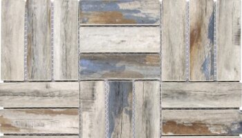 Glass Tile Stacked Square Wood Look Matte 11.7