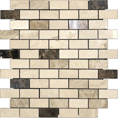 Emperador Dark Line Mosaic 1" x 2" - Beige Blend