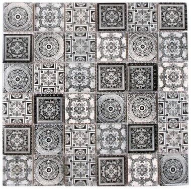 Glass Tile Patchwork Glossy 11.8" x 11.8" - Black and Grey