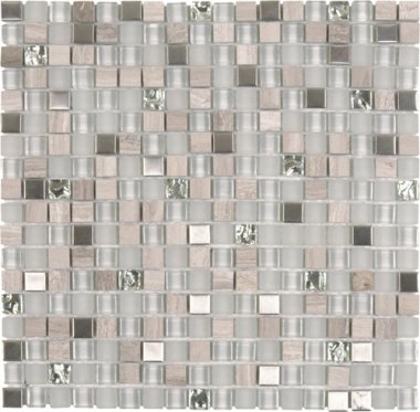 Glass Tile Matte-Glossy Mosaic 1" x 1" - Mix Steel/Grey