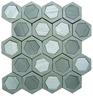 Marble Stone Glass Mix Tile Hexagon Mosaic 12" x 12" - Grey/White