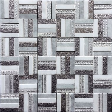 Artistic Bastoni 2 Mosaic Tile - 11.8" x 11.8" - White, Silver