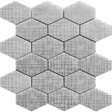 Artistic Hex 3 - Hexagon Mosaic Tile - 11.6" x 12.6" - White, Silver