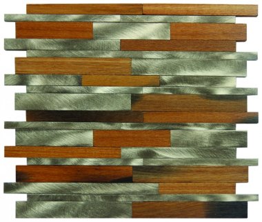 Metal Tile Aluminum Baguette Interlocking 12" x 12" - Wood / Silver
