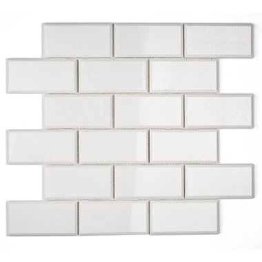 White Thassos Beveled Brick Mosaic Tile 12" x 12" - White Thassos