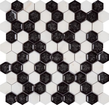 Marble Stone Tile Glass Mosaic 12" x 12" - Black, White