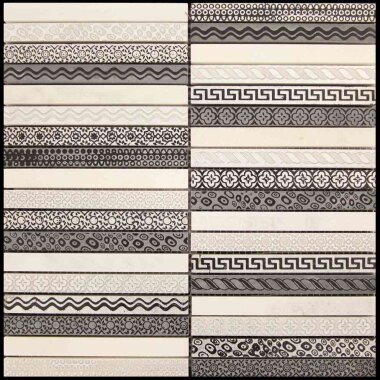 Artistic Golden Line 4 Mosaic Tile - 12" x 12" - White, Silver