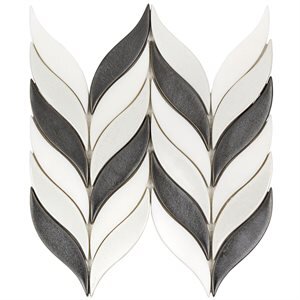 Water Jet Floret Chevron Tile 12" x 11" - Gun Metal and White Jade