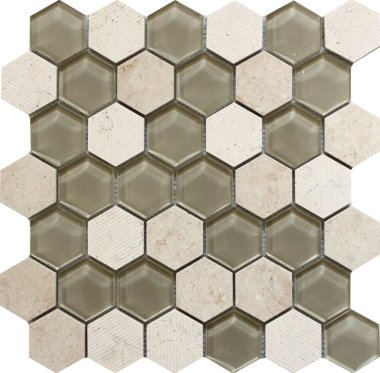 Bali Mantra - Hexagon Mosaic Tile - 11.8" x 12" - Beige