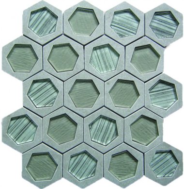 Marble Stone Glass Mix Tile Hexagon Mosaic 12" x 12" - White/Beige/Grey