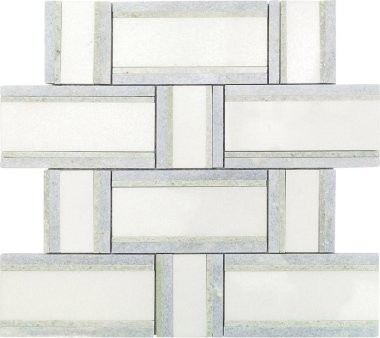 Interlace Tile 12 3/4" x 12 7/8" - Thassos, Ming Green and Blue Celeste