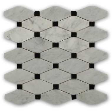 Stella Decor Tile 11.88" x 13" - White Carrara with Black Dot