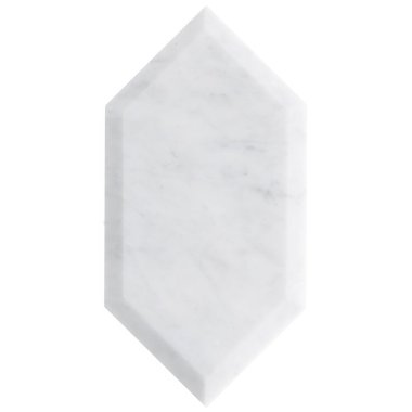 Elongated Beveled Hexagon Tile 7" x 4" - White Carrara