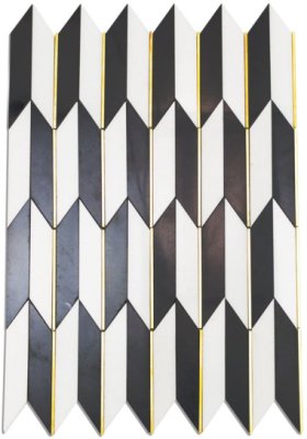 Water Jet Polarized - Brass Line with White Thassos and Nero Marquina