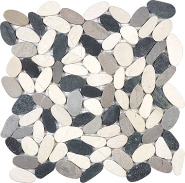 Spa Pebbles Flat Mosaic 12" x 12" - Tranquil Cool Blend
