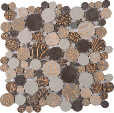 Reconstituted Pebble Interlocking Mosaic Tile - 12" x 12" - Mix Taupe/Gold