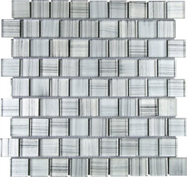 Glass Tile Linear Brick Glossy 12" x 12" - Mix Grey