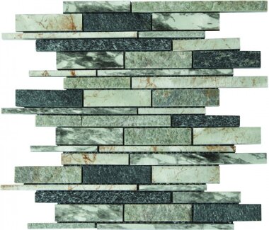 Marble Stone Tile Baguette Mosaic 12" x 12" - Grey/Green/Beige