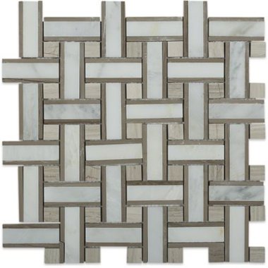 Lattice Basketweave Tile 12.5" x 12.5" - Gray & Asian Statuary & Wooden Beige
