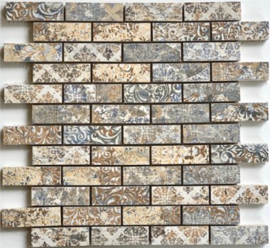 Deco Brick Mosaic Tile 11.7" x 13.2" - Grey/Beige/White