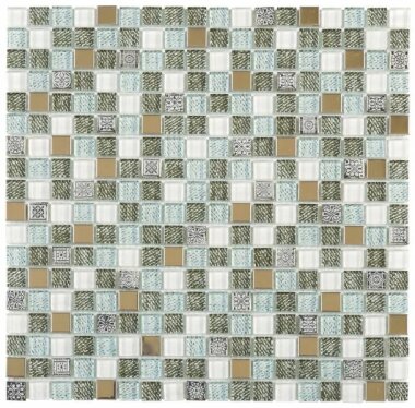 Glass Tile Decor 5/8" x 5/8" - Mix Grey /  Green Jean Print