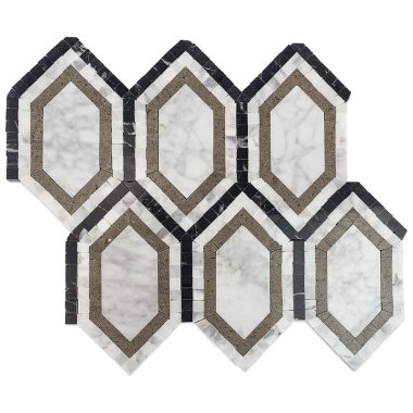 New Era Hexagon Decor Tile 11.5" x 9.5" - Lagos & White Carrara & Black