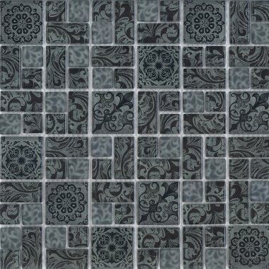 Floral Mosaic Blend Tile 12" x 12" - Black