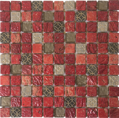 Marble Stone Tile Mosaic 1" x 1" - Mix Red/Grey