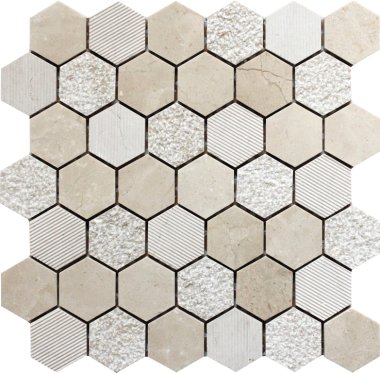 Bali Indi - Hexagon Mosaic Tile - 11.8" x 12" - Beige