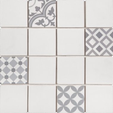 Reconstituted Round Mix Mosaic 12" x 12" - White and Grey