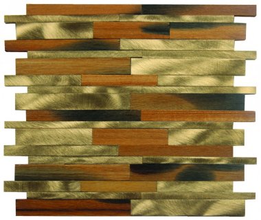 Metal Tile Aluminum Baguette Interlocking 12" x 12" - Wood / Gold