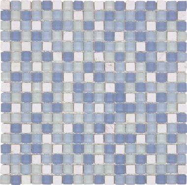 Glass Tile Matte Mosaic 1" x 1" - Mix White/Blue