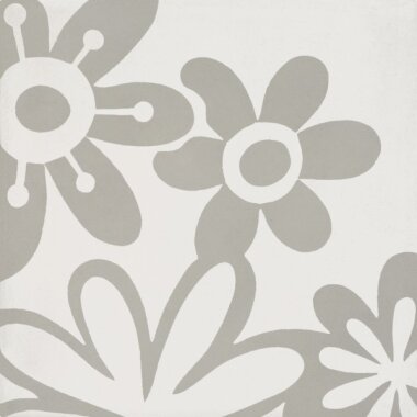 Bati Orient Cement Tile Decor Modern Flower 8" x 8" - Off White/Grey