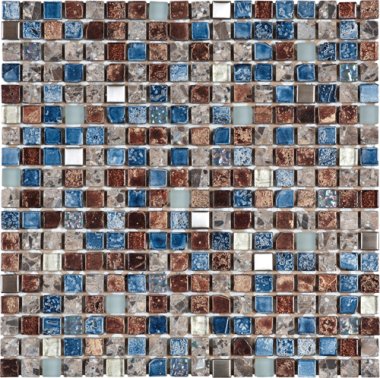 Glass Tile Mosaic 1" x 1" - Mix Blue/Steel