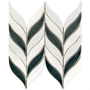 Water Jet Floret Chevron Tile 12" x 11" - Capri Blanco and White Jade