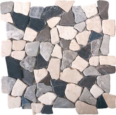 Marble Stone Tile Opus Mosaic Interlocking 12" x 12" - Mix White/Grey/Black