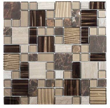Marble Stone Tile Marble Glass Mosaic Mixed 12" x 12" - Beige Brown