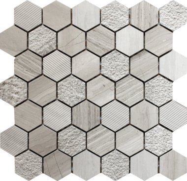 Bali Indi - Hexagon Mosaic Tile - 11.8" x 12" - Gray