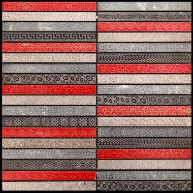 Artistic Golden Line 6 Mosaic Tile - 12" x 12" - Red, Silver, Black